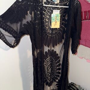 Black Crochet Lace Duster Cardigan